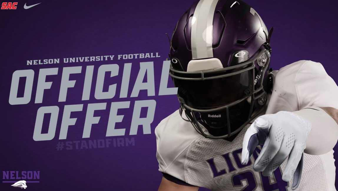 After a great conversation with <a href="/coach_hudgins/">Jared Hudgins</a> I am extremely excited and by far blessed to have received a offer from <a href="/NelsonUFootball/">NELSON Football</a> 🟣⚪️ <a href="/garygutierrez68/">Gary Gutierrez</a>