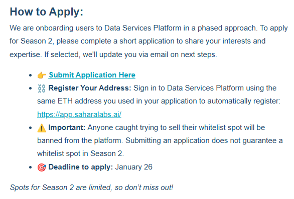 0xMoei's tweet photo. Sahara waitlist users have received an email to register for Season II.

Check you emails now and fill in the application form https://t.co/xcWskqhSEe