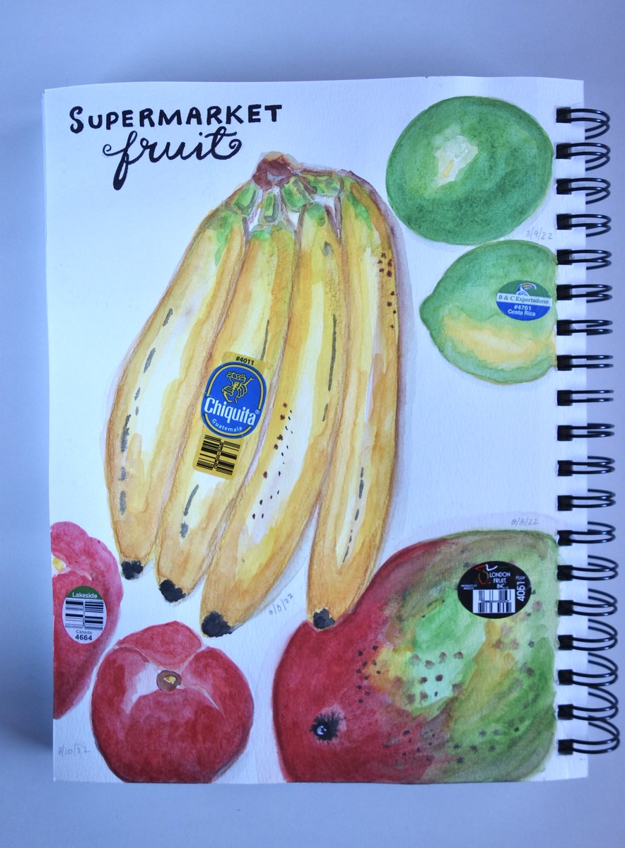 blahtoTADA's tweet image. On the blog this week: incorporating sticker labels  saved from fruits in my sketchbook...TADA! blah-to-tada.blogspot.com/2025/01/a-sket… #sketchbook #sketchbookpractice #recycle #fruits #Stickers