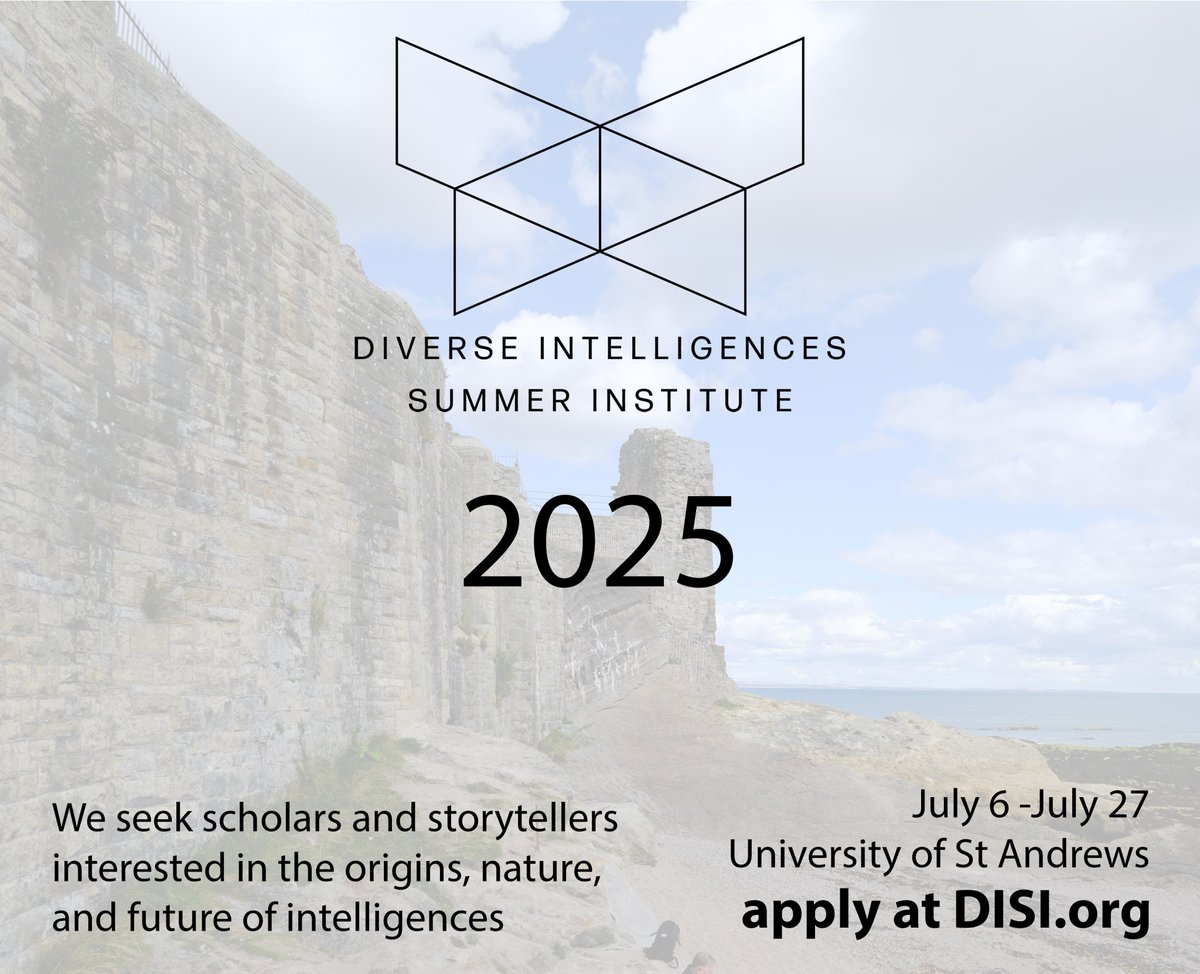 DivIntelligence's tweet image. 📣📣📣
Applications for DISI 2025 are now open!!
Interested in intelligence, mind, and cognition in all its forms? Early-career scholars from any discipline—and storytellers in any medium—are encouraged to apply!
More info: disi.org