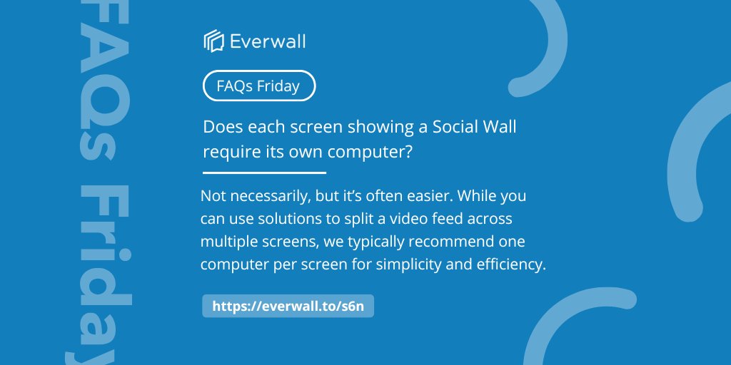 everwall's tweet image. Wondering about your Social Wall setup? 🚀 A one-computer-per-screen approach often saves time and ensures smooth operations.

#FAQFriday #EventTips #EventDisplays