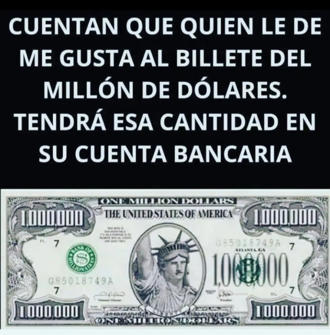 PiensaPositivoR's tweet photo. ✨🌟Vibro en Abundancia🌟✨

✨💰Billete del MILLÓN💰✨

🙏💰Decreta: HECHO ESTÁ💰🙏 https://t.co/IAoTVdRXff