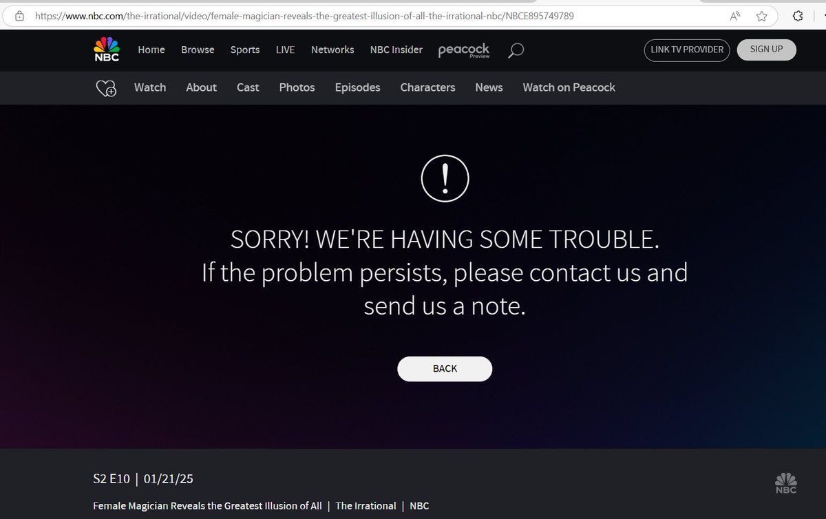 whocruiser's tweet photo. Hey @nbc you ever gonna bother to FIX this? Been broken since Tuesday, when it was SUPPOSED to unlock for free viewing. So I'm sending you that note... https://t.co/X2GPXNsHTS