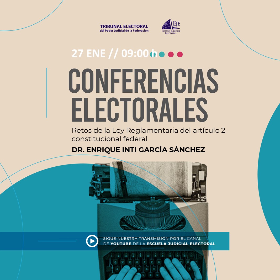 Escuela Judicial Electoral (@tepjf_eje) on Twitter photo 📢 ¡No te pierdas nuestra próxima sesión de las #ConferenciasElectorales!
🗓 Lunes 27 de enero | 09:00 h
🎙 Dr. <a href="/EnriqueInti/">Enrique Inti García Sánchez</a>
📚 Tema: “Retos de la Ley Reglamentaria del artículo 3 constitucional federal”
🔗 Regístrate HOY en este enlace: te.gob.mx/formulario/reg…
¡Te esperamos! 📢 ¡No te pierdas nuestra próxima sesión de las #ConferenciasElectorales!
🗓 Lunes 27 de enero | 09:00 h
🎙 Dr. <a href="/EnriqueInti/">Enrique Inti García Sánchez</a>
📚 Tema: “Retos de la Ley Reglamentaria del artículo 3 constitucional federal”
🔗 Regístrate HOY en este enlace: te.gob.mx/formulario/reg…
¡Te esperamos!