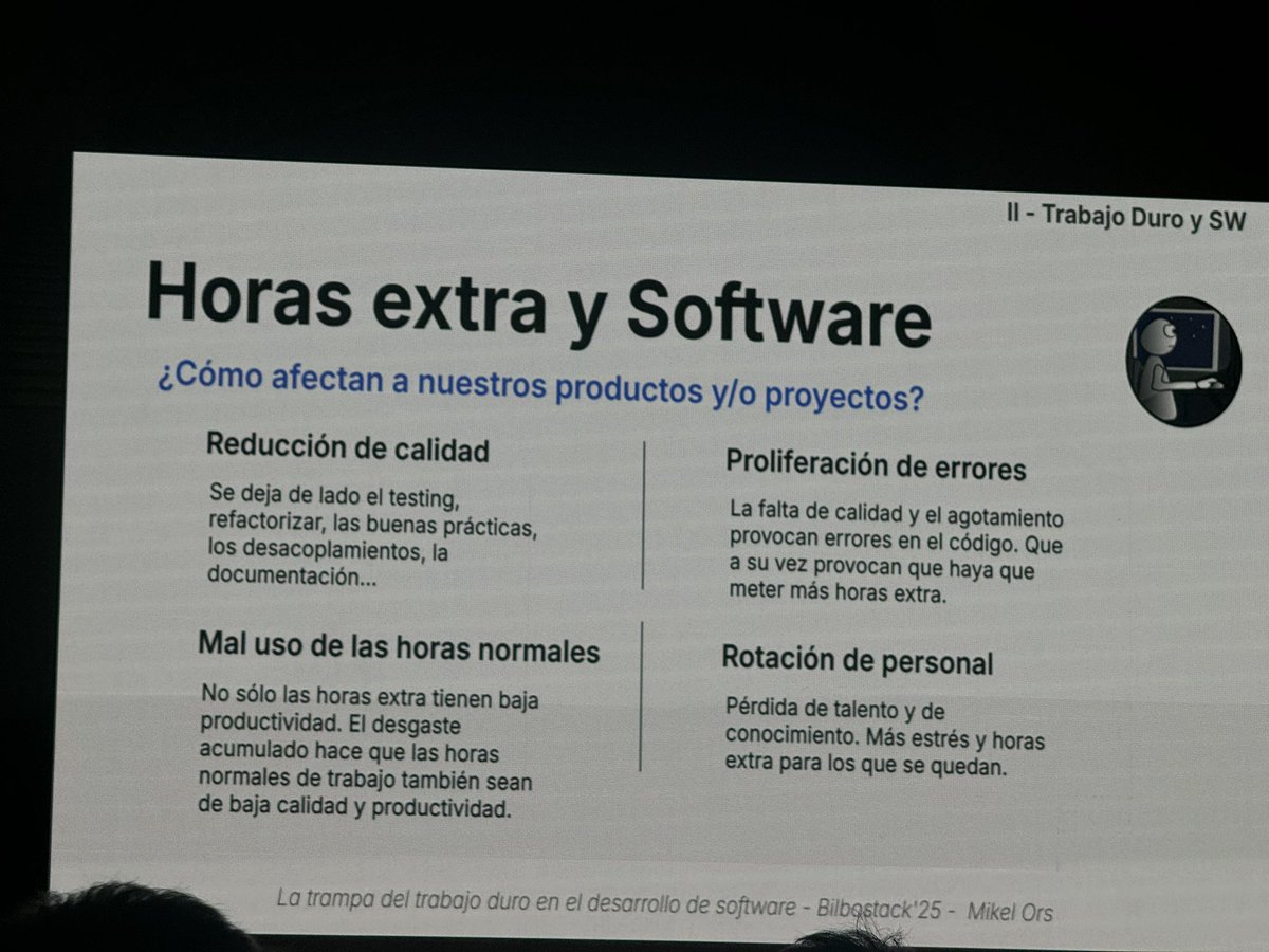sonia_toqqe's tweet image. Mikel reflexiona sobre el hecho de que la productividad varía a lo largo del día y en las horas extra sigue bajando.
Se ven afectadas:
➡️ la calidad disminuye,
➡️ la proliferación de errores,
➡️ mal uso de las horas normales,
➡️ rotación de personal
#LaPrevia #BilboStack25