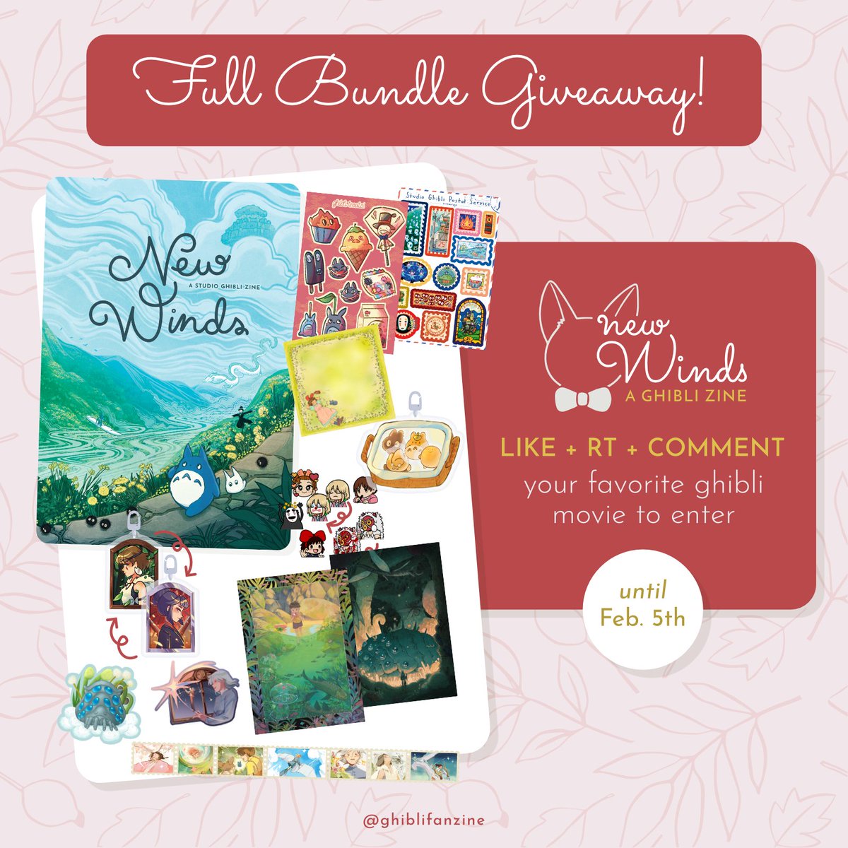 🌱FULL BUNDLE GIVEAWAY🌱

We're offering a full bundle giveaway of New Winds!

To Enter:
- Like &amp; RT
- Comment with your fav Studio Ghibli film

If you have already ordered and win, we will reimburse you for the cost of the bundle. 

Giveaway will run until Feb 5th 11:59PM PST!