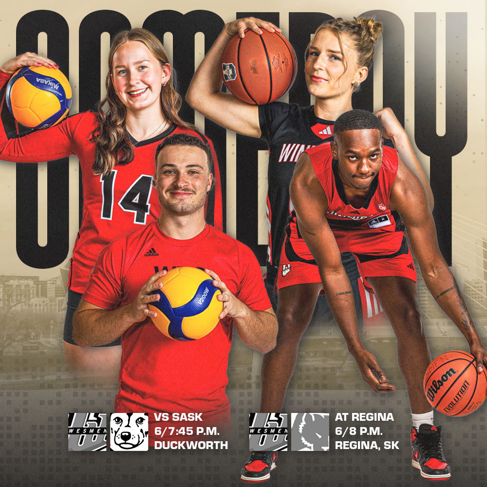 It's GAMEDAY in Winnipeg. 

🏠: Volleyball hosts a pair of key conference clashes at the Duckworth Centre. 
🛣️: Basketball heads into Regina.

🎟️wesmen.ca/tickets
📺canadawest.tv
📊wesmen.ca

#WePlayForWinnipeg
