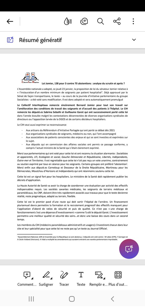 Belle avancée que cette loi adaptant le nombre de soignants â la qualité des soins. Cela diminue  mortalité et complications hospitalières comme le montre la littérature scientifique. Votre députée <a href="/Vidal7602/">Annie Vidal</a> , ancienne cadre du CHU à essayé de la faire échouer,  à vous de juger.