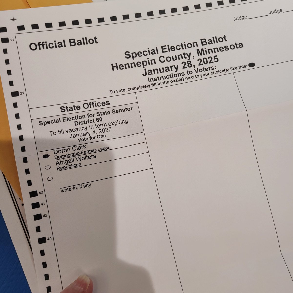 chooperchooper's tweet image. At Henn. Co. Gov. Center this morning & saw I could also vote early instead of Tuesday. They told me I was first today. I didn't get a donut for being 1st, but did get a sticker voting for @doronclark