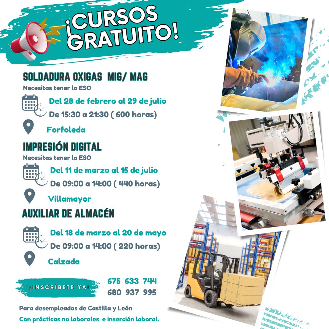 𝗙𝗢𝗥𝗠𝗔𝗖𝗜𝗢́𝗡 𝗦𝗨𝗕𝗩𝗘𝗡𝗖𝗜𝗢𝗡𝗔𝗗𝗔 𝟭𝟬𝟬% para desempleados de Castilla y León
𝙈𝙞𝙧𝙖 𝙗𝙞𝙚𝙣 𝙚𝙨𝙩𝙤𝙨 𝙘𝙪𝙧𝙨𝙤𝙨 𝙚𝙣 𝙖𝙡𝙜𝙪𝙣𝙤 𝙙𝙚 𝙚𝙡𝙡𝙤𝙨 𝙥𝙪𝙚𝙙𝙚 𝙚𝙨𝙩𝙖𝙧 𝙩𝙪 𝙛𝙪𝙩𝙪𝙧𝙤 𝙥𝙧𝙤𝙛𝙚𝙨𝙞𝙤𝙣𝙖𝙡