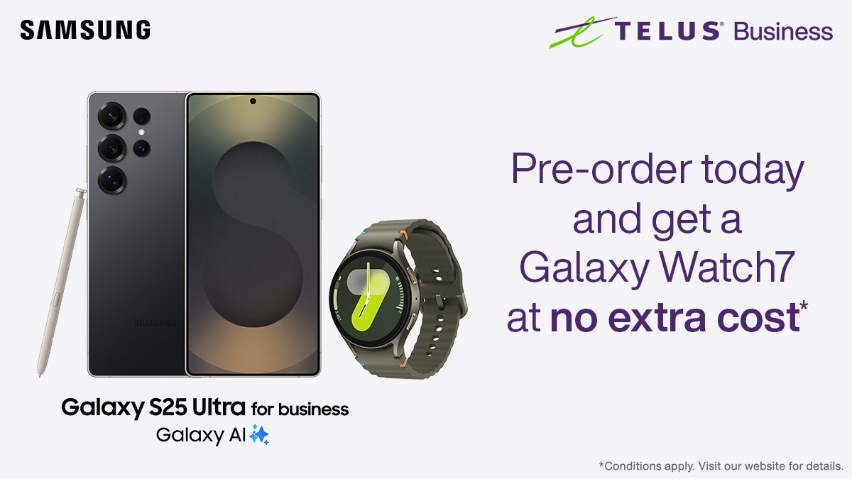 Pre-order the Galaxy S25 Ultra for business today. 

Get the new Samsung Galaxy S25 Ultra and save with Bring-It-Back. Plus, for a limited time only, get a Galaxy Watch7 on us. Contact us for details: hubs.li/Q033LVw30