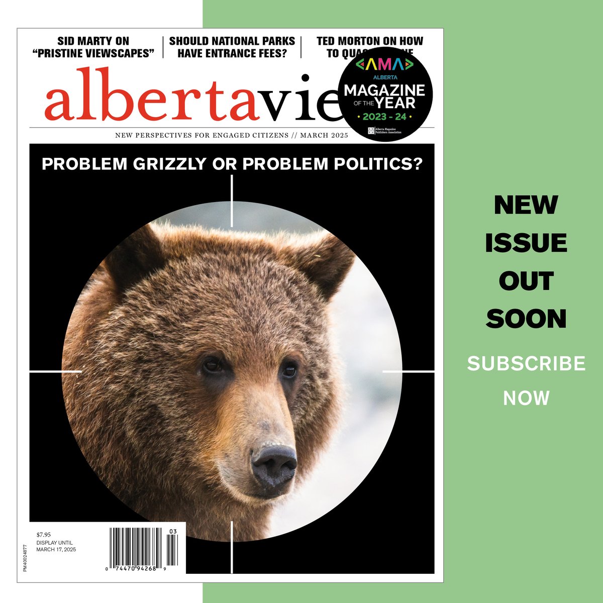 In recent years, hunting associations have lobbied the Alberta government to reinstate a limited season on hunting grizzly bears. “We should target problem bears first...” -Article by <a href="/trinamoyles/">Trina Moyles</a>

Subscribe today albertaviews.ca/subscribe/. Save 5$ with code AVSM
#abpoli #canpoli
