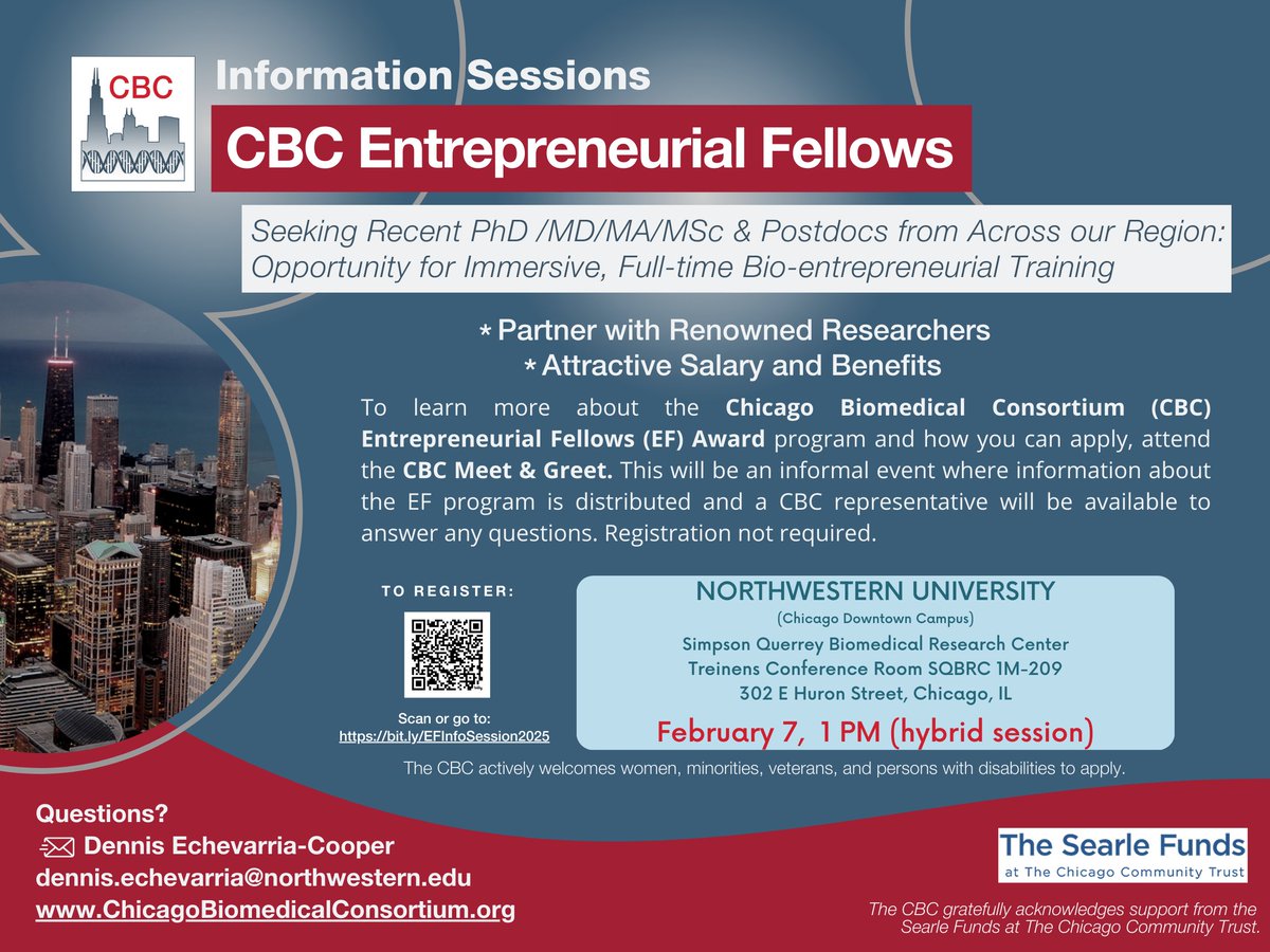 🎉 Happy #InternationalEducationDay! 🌍

CBC Entrepreneurial Fellowship Program is your opportunity to turn your PhD, MD, PharmD/PhD, MD/PhD or MS with research experience into real world solutions.

Join us for our first info session on February 7!

🔗 ow.ly/MZ2150UJP4t