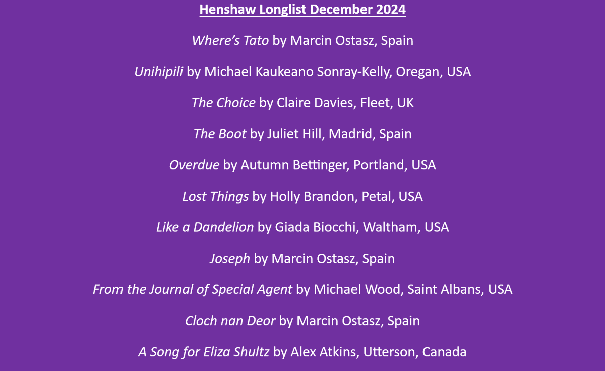 We're so delighted to announce our longlisted writers for our December 2024 competition. 👏

Look at them, in all their glory! Huge congratulations! We hope this makes your January a little brighter!

Shortlist coming soon...

#writing #WritingCommunity