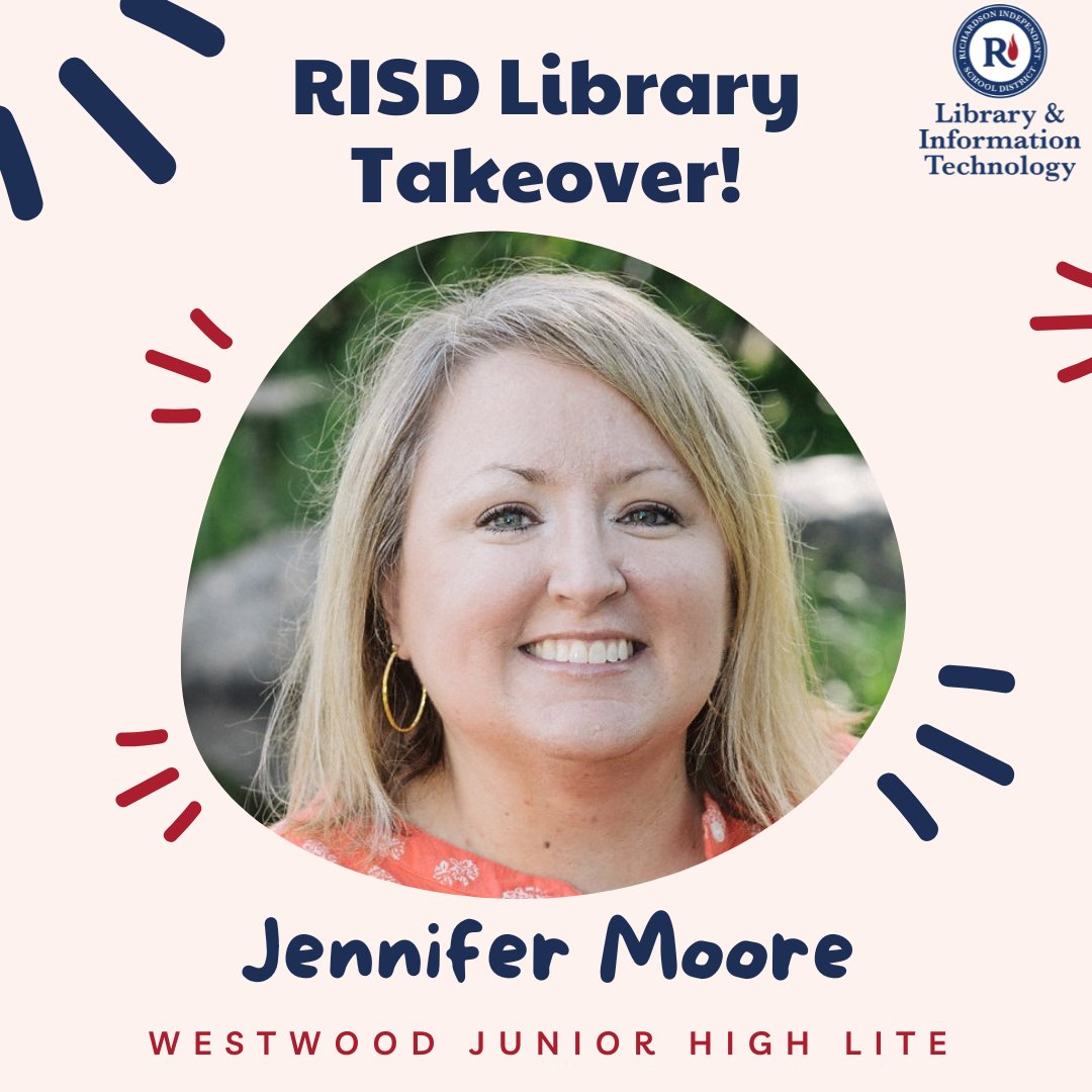 LIBRARIESinRISD's tweet photo. Set your calendars because this Monday, the awesome @WestwoodJH_RISD LITE, Jennifer Moore, will be doing a #LibraryTakeover and is going to show us all day all the great things that happen in her library! #LibrariesinRISD #RISDBeTheOne https://t.co/1a7DVCday1