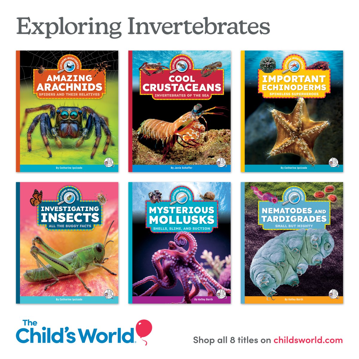 From scorpions and earthworms to tardigrades and jellyfish, EXPLORING INVERTEBRATES takes readers on an epic journey into a world filled with spikes, slime, shells, stingers, and silk—no backbones required!

Learn more: bit.ly/EI_TCW
#nonfiction
