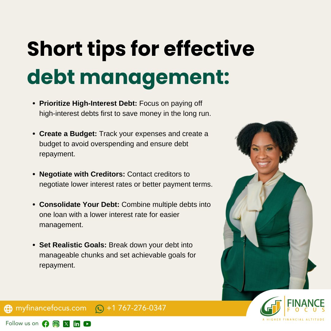 FinanceFocus767's tweet image. Struggling with debt? Here are 5 simple tips to take control and manage your #finances:

1️⃣ Prioritize high-interest #debts. 💳
2️⃣ Create a budget to track #expenses. 📊
3️⃣ Negotiate better terms with creditors. 🤝

Subscribe to myfinancefocus.com