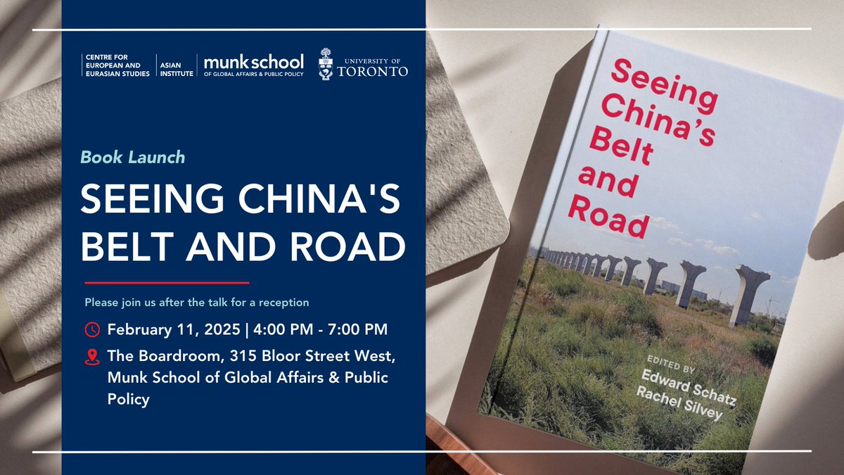 Asian Institute UofT (@ai_uoft) on Twitter photo Join us <a href="/munkschool/">Munk School</a> @uoft for the launch of <a href="/UofT/">University of Toronto</a>_PolSci <a href="/CEESMunk/">CEES at Munk School</a> Ed Schatz's and <a href="/geo_uoft/">Department of Geography and Planning</a> <a href="/AI_UofT/">Asian Institute UofT</a> Rachel Silvey's new book "Seeing China's Belt and Road" with <a href="/OUPAcademic/">Oxford Academic</a>
🔗uoft.me/SeeingBRI Join us <a href="/munkschool/">Munk School</a> @uoft for the launch of <a href="/UofT/">University of Toronto</a>_PolSci <a href="/CEESMunk/">CEES at Munk School</a> Ed Schatz's and <a href="/geo_uoft/">Department of Geography and Planning</a> <a href="/AI_UofT/">Asian Institute UofT</a> Rachel Silvey's new book "Seeing China's Belt and Road" with <a href="/OUPAcademic/">Oxford Academic</a>
🔗uoft.me/SeeingBRI