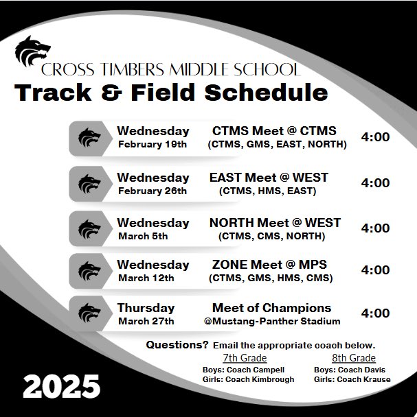 As basketball season comes to a close next week, the preparations for our track season are well underway. Looking forward to watching our Wolves compete. <a href="/CTMSWolfWay/">CTMS Wolves</a> <a href="/CTMSHalliburton/">Jamie Halliburton</a> <a href="/GCISD_Athletics/">GCISD Athletics Dept.</a>