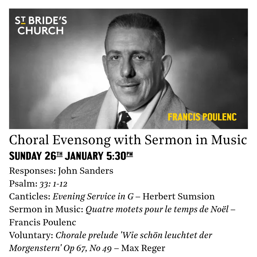 StBrides_Choir's tweet photo. Poulenc's exquisite choral gems for our #SermonInMusic painting scenes from the Christmas story at #ChoralEvensong Sunday at 5:30pm @stbrideschurch https://t.co/d7KzS53Vc1