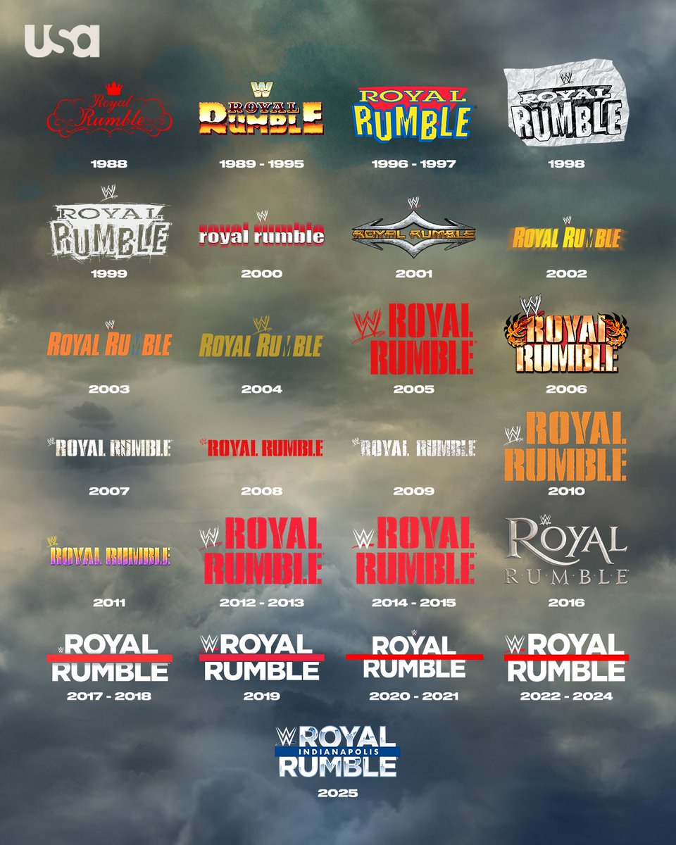 USANetwork's tweet photo. We are kind of partial to 1989-1995, but we want to know what your favorite @WWE #RoyalRumble logo is! #WWE https://t.co/ZV0dv1CRhd