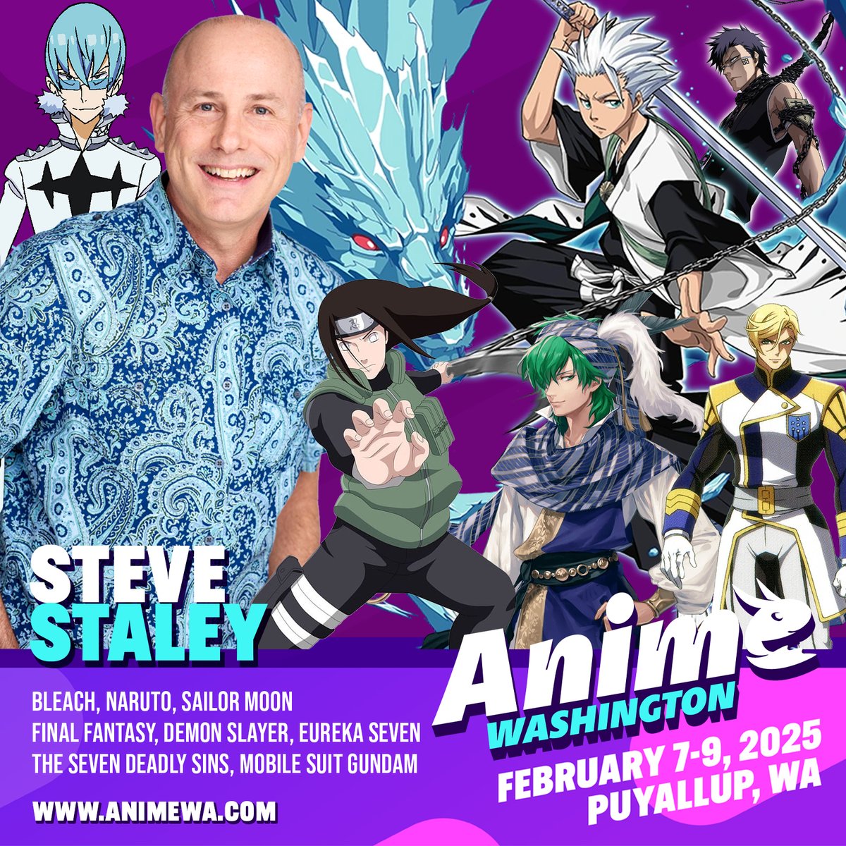 Anime Washington (@animewashington) on Twitter photo We started with a massive Bleach guest, continued with a massive number of Bleach guests, and conclude with yet another Bleach guest this year.
Our final guest for the 2025 Anime Washington event is a great name with plenty of big credits on his resume.  Please welcome Steve We started with a massive Bleach guest, continued with a massive number of Bleach guests, and conclude with yet another Bleach guest this year.
Our final guest for the 2025 Anime Washington event is a great name with plenty of big credits on his resume.  Please welcome Steve