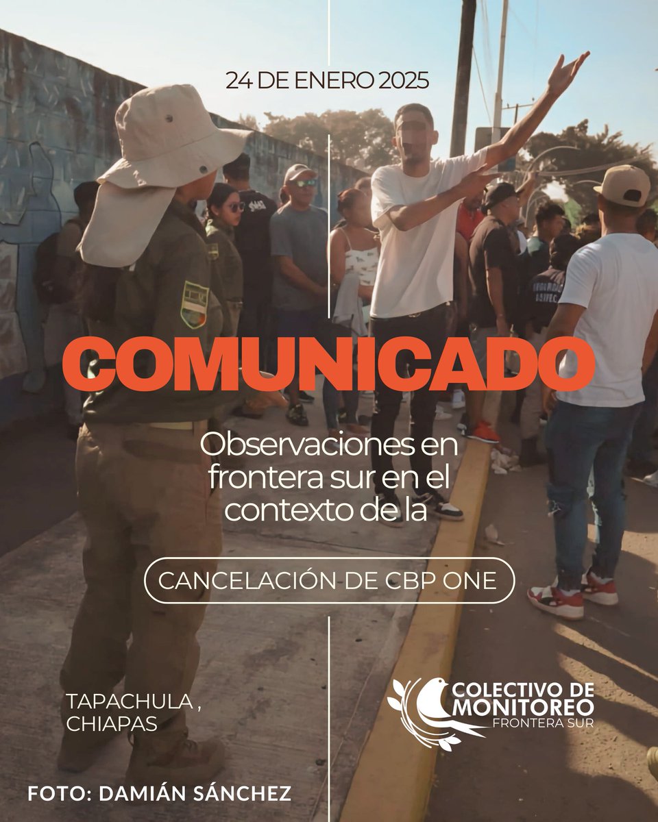 🟠Comunicado #AlertaFronteraSur
Cancelación del CBP1 deja a  personas solicitantes de asilo en México en una situación de incertidumbre, sin alternativas disponibles para acceder a una condición migratoria regular en México ni EEUU.
Leer completo aquí: acortar.link/OMICTC