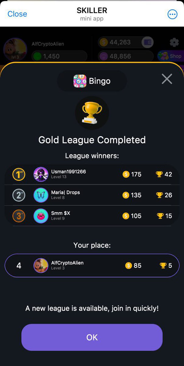 Bingo Golden League Completed 🏆📈SkillerS can count their extra prizes like best players 🦹🏻‍♂️🥷