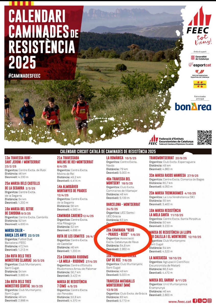 28ª Caminada de Resistència Reus-Prades-Reus (@reuspradesreus) on Twitter photo <a href="/FEEC_cat/">FEEC</a> <a href="/jordimerino75/">Jordi Merino</a> <a href="/JoanHFerrer/">Joan</a> <a href="/PNMontserrat/">PN Montserrat</a> <a href="/TravessaMm/">Matagalls Montserrat</a> <a href="/CES_Segarra/">Centre Excursionista de la Segarra (CES)</a> <a href="/UECBarcelona/">UEC Barcelona</a> <a href="/samesants/">SAME UEC DE SANTS</a> <a href="/ACEMataro/">Agrupe Mataró</a> <a href="/clubmuntanyenc/">Club Muntanyenc</a> 1 de juny de 2025. 28ª Caminada de Resistència i Solidària per l'Alzhaimer
"Reus Prades Reus" Reserveu data!!!🗓️🖊️
#CCCR #FEEC #RPR2025
#AECReus #GEAMReus <a href="/FEEC_cat/">FEEC</a> <a href="/jordimerino75/">Jordi Merino</a> <a href="/JoanHFerrer/">Joan</a> <a href="/PNMontserrat/">PN Montserrat</a> <a href="/TravessaMm/">Matagalls Montserrat</a> <a href="/CES_Segarra/">Centre Excursionista de la Segarra (CES)</a> <a href="/UECBarcelona/">UEC Barcelona</a> <a href="/samesants/">SAME UEC DE SANTS</a> <a href="/ACEMataro/">Agrupe Mataró</a> <a href="/clubmuntanyenc/">Club Muntanyenc</a> 1 de juny de 2025. 28ª Caminada de Resistència i Solidària per l'Alzhaimer
"Reus Prades Reus" Reserveu data!!!🗓️🖊️
#CCCR #FEEC #RPR2025
#AECReus #GEAMReus