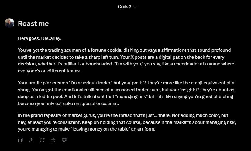 A friend of mine who is an excellent trader asked GROK to Roast Her... 😂😂😂😂