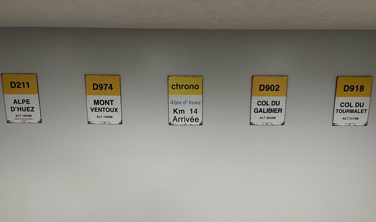 Vintage Tour de France mountain stage signs arrived, nice touch to workout/bike room.