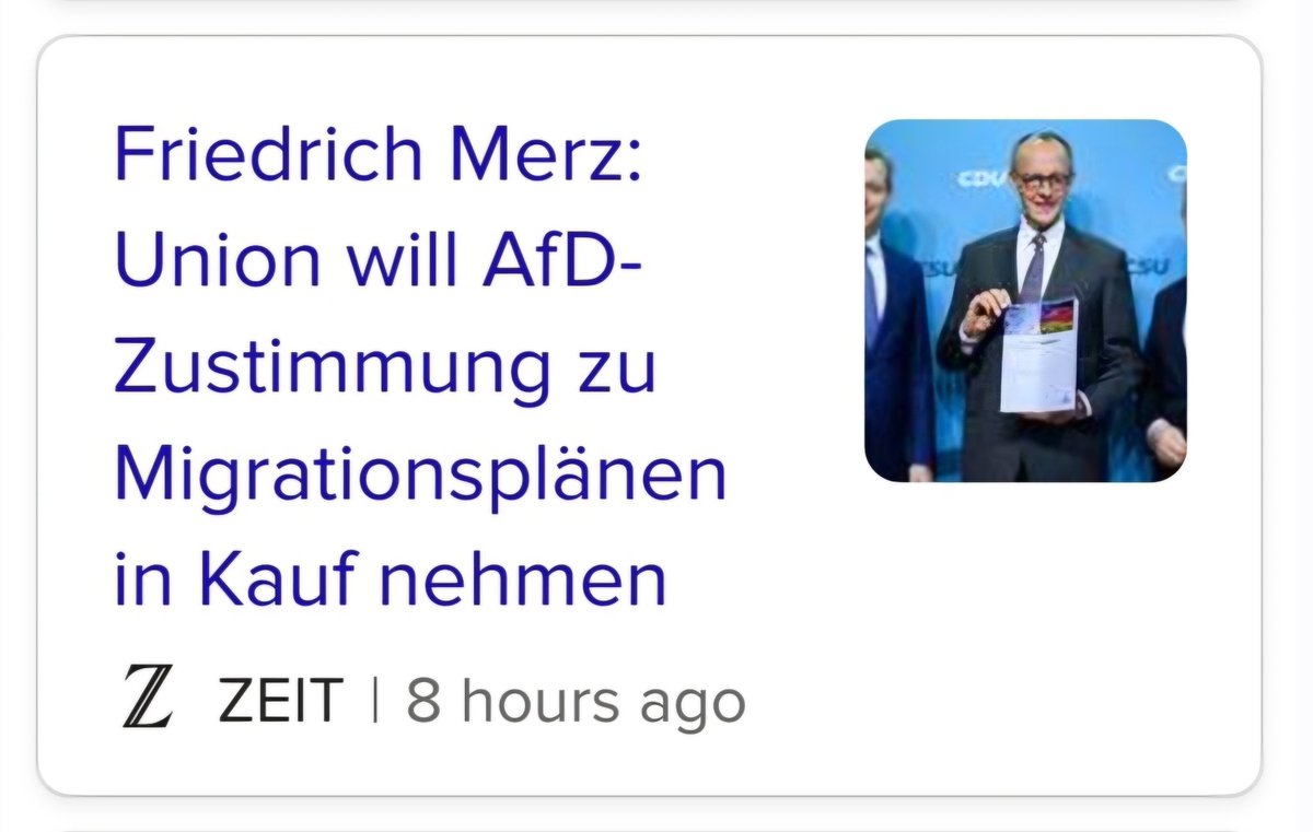 Faschisten hören niemals auf Faschisten zu sein. Deshalb arbeitet man auch nicht mit ihnen zusammen. Dass #Merz Stimmen der AfD in Kauf nehmen will, ist ein Skandal- die Brandmauer darf nicht fallen!

Deshalb: Am 23.02. Merz verhindern!