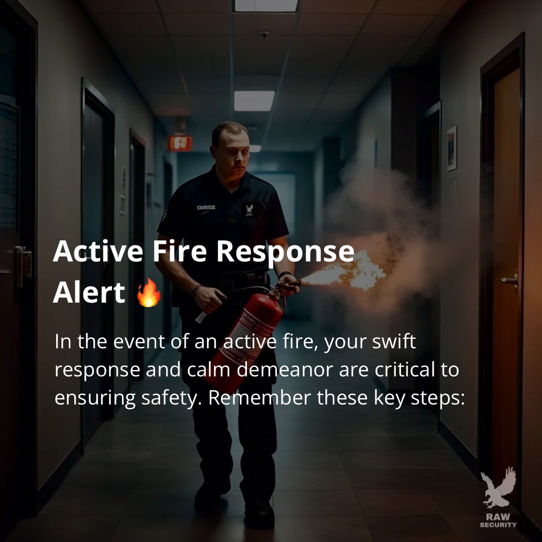 irawsecurity's tweet image. 🔥 Active Fire Response Tips for Guards 🔥
1️⃣ Stay calm &amp;amp; act fast
2️⃣ Sound the alarm
3️⃣ Call 9-1-1
4️⃣ Assist evacuation
5️⃣ Don’t risk your safety
Your quick actions save lives! 💪 
#RawSecurity #FireSafety