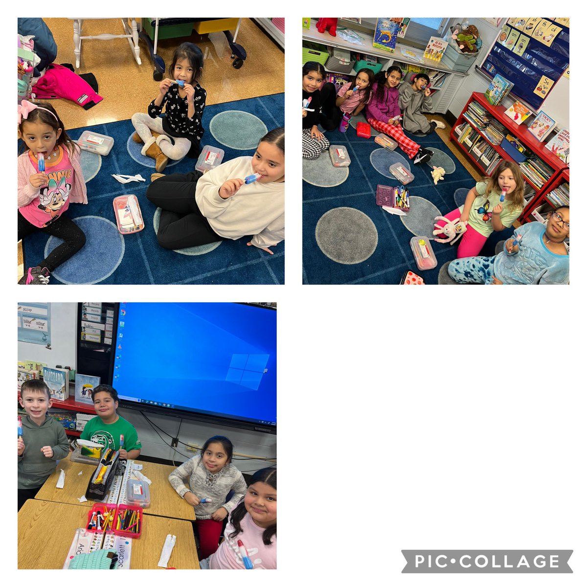 We had SO much fun celebrating our January paw goal today with our buddies by having popsicles! We have been working so hard in first grade! 💚 <a href="/SindicicJamie/">Mrs. Coakley</a> <a href="/SEM_Dalers/">SEM Dalers</a>