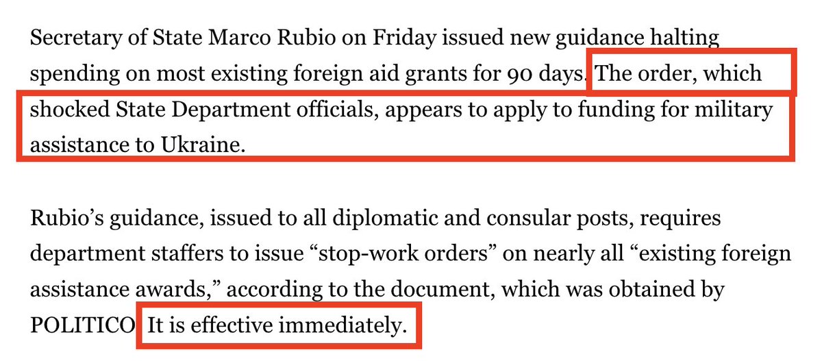 BREAKING: Donald Trump has signed an Executive Order that officially suspends US military aid to Ukraine, per Politico.

The order is effective immediately.