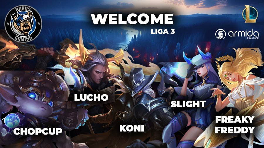 Babos Gaming (@babosgaming) on Twitter photo 🚨ANNOUNCEMENT🚨
We are proud to announce our <a href="/LeagueOfLegends/">League of Legends</a> Team for the <a href="/PrimeLeague/">Die Techniker Prime League</a> Spring Split ‘24/25 in Liga 3. 🔥
We are excited to see what this team can achieve this split. We are also very happy, that our core players have decided to play with us for another 🚨ANNOUNCEMENT🚨
We are proud to announce our <a href="/LeagueOfLegends/">League of Legends</a> Team for the <a href="/PrimeLeague/">Die Techniker Prime League</a> Spring Split ‘24/25 in Liga 3. 🔥
We are excited to see what this team can achieve this split. We are also very happy, that our core players have decided to play with us for another