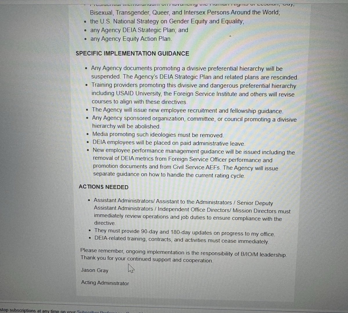 Trump administration issues new directive prohibiting  "environmental justice" as a concept, per internal USAID memo leaked to me: