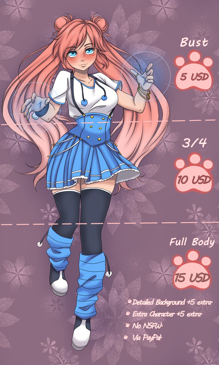 Neith1597's tweet photo. Hello! I leave my commission prices here. If interested, send me a DM. The drawings are all in color and it would take me between 3-5 days depending on the difficulty of the order. Thank you! c: 

#artmoot #art #anime #artcommissions https://t.co/SuIcPIrLze