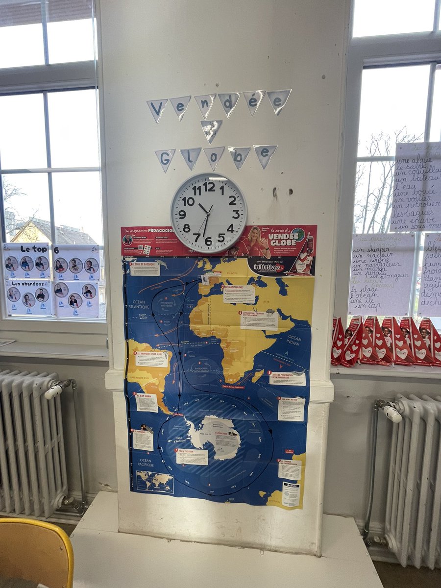 HinterlangSarah's tweet photo. Aujourd’hui en classe de CE1 : Le tour de monde grâce au #vendeeglobe
Un projet construit sur toute l’année permettant de donner du sens aux apprentissages et de motiver les élèves #circonscriptiondesaintlouis https://t.co/l2UwlcH4CX