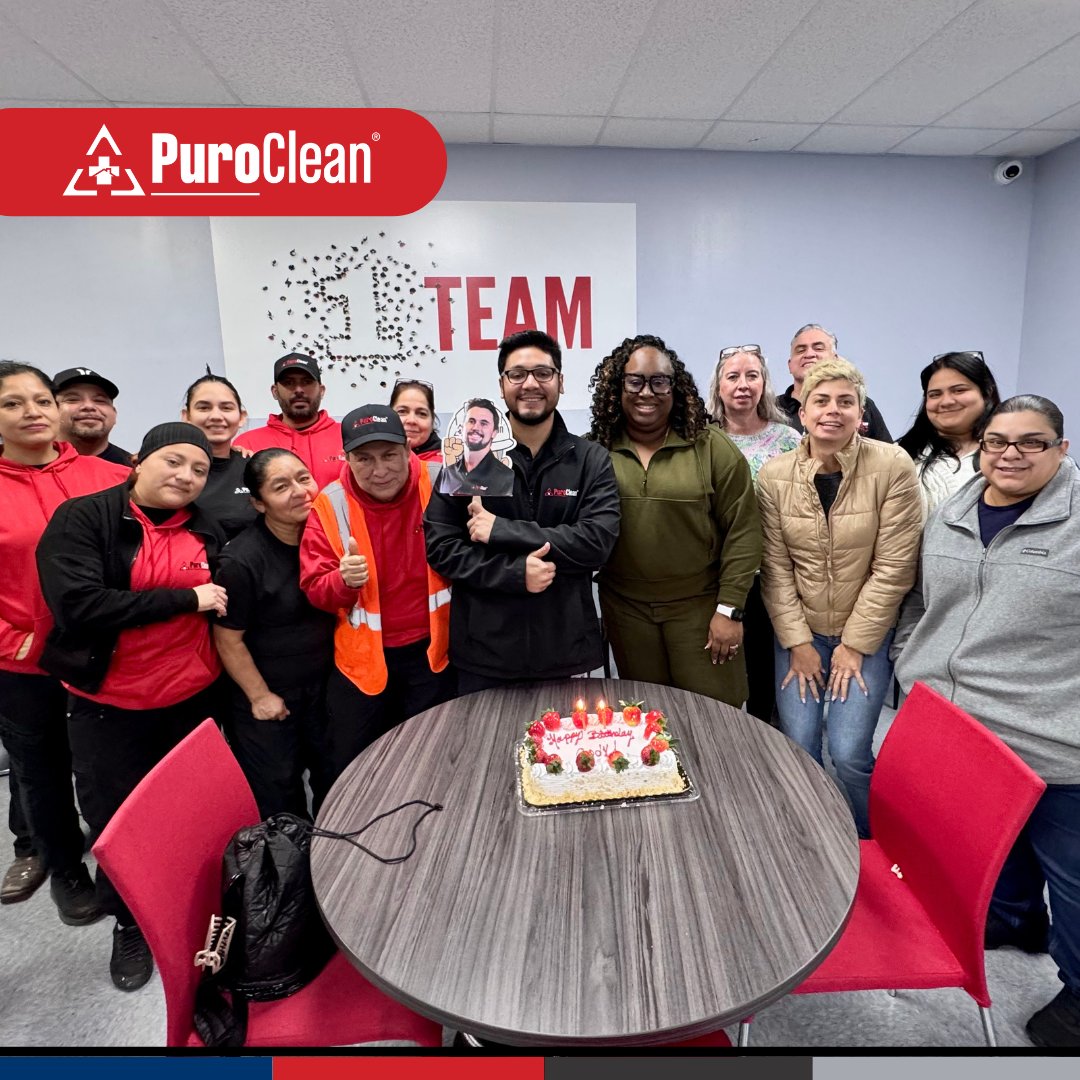 PuroCleanHTX's tweet photo. Shoutout to Cody, our birthday boy, who missed out on his tres leches birthday cake today! 🎂 Don’t worry, Cody—we saved you a slice... maybe. 😉 #CakeFOMO #HappyBirthdayCody https://t.co/x08Qlnf25s