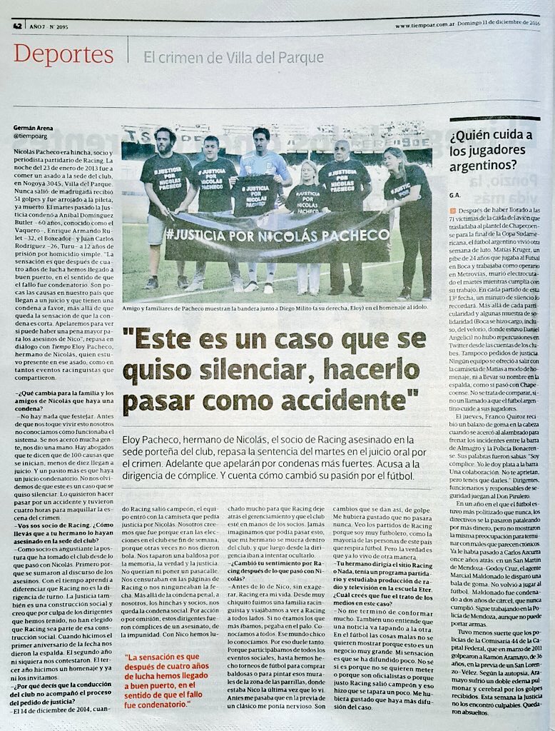 lucianoderacing's tweet photo. #JusticiaPorNicolasPacheco

A 12 años de su asesinato en la sede de Villa del Parque.

@justiciapornico https://t.co/KII0DoLzVy
