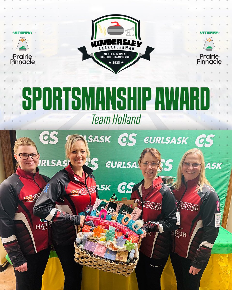 25CSChampions's tweet photo. The 2025 Viterra Prairie Pinnacle - Kindersley Curling Championships Sportsmanship Award is earned by Team Holland! #ViterraPrairiePinnacle https://t.co/h2PBZCs4HN