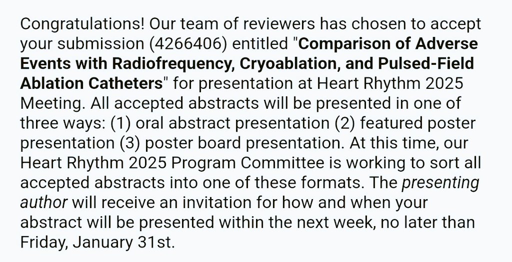 LovishGuptaMD's tweet photo. Excited to have our abstract accepted to @HRSonline. Looking forward to learning from the best, in San Diego!
#HRS2025
@AHNIMres https://t.co/fRw1qSgS0L