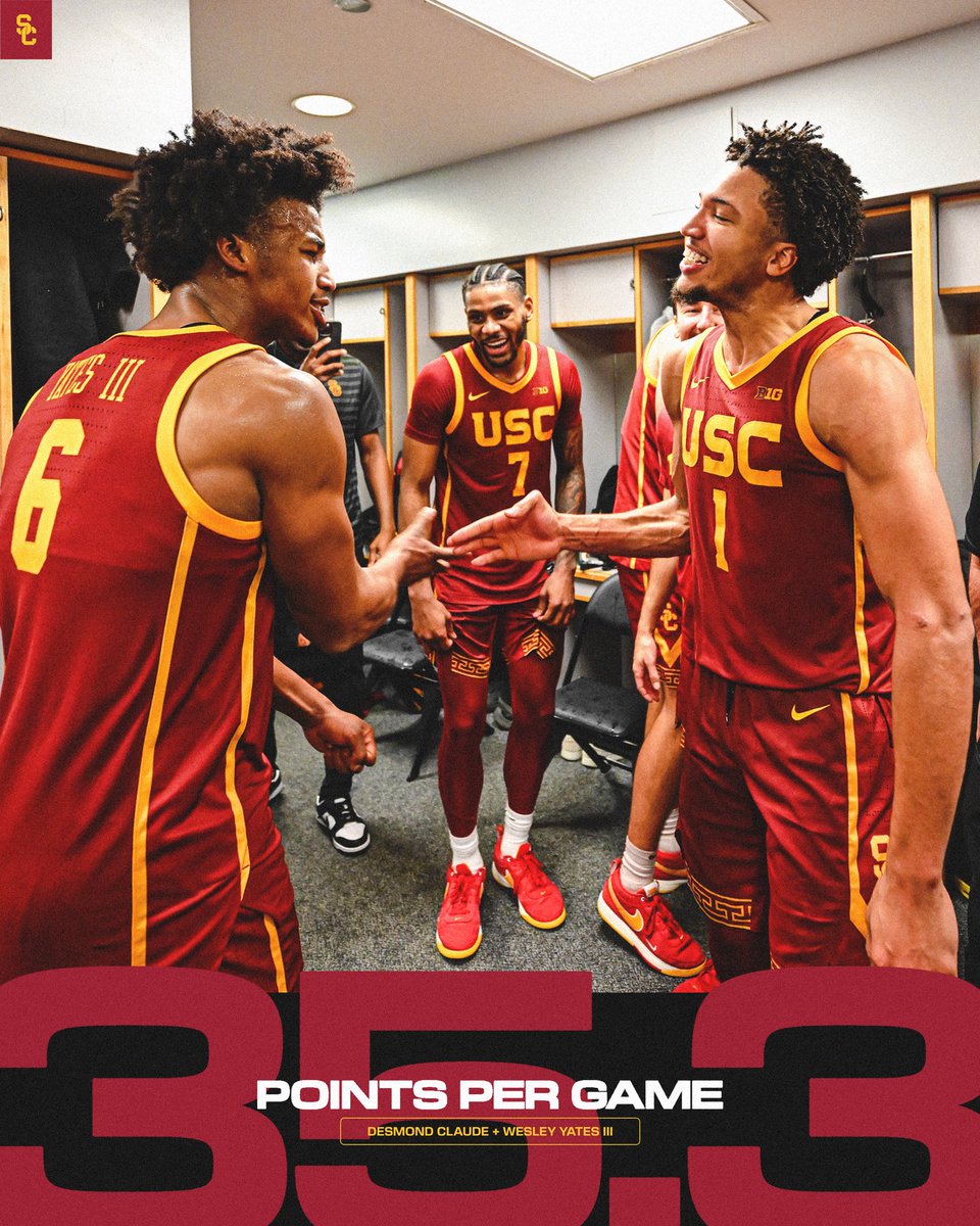 USC has had 8 duos combine to average 30+ PPG in conference play since the Harold Miner era.

<a href="/DesmondClaude/">Desmond Claude</a> and <a href="/thewesleyyates_/">Wesley Yates lll</a> are threatening to top the list. 

🧵