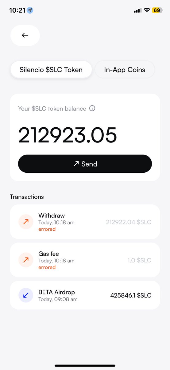 RogerioWada's tweet photo. @PetersonParis22 @silencioNetwork Fiz o claim, mas quando fui transferir para a exchange deu erro o saldo não foi corrigido até agora https://t.co/av4ik2C5a8
