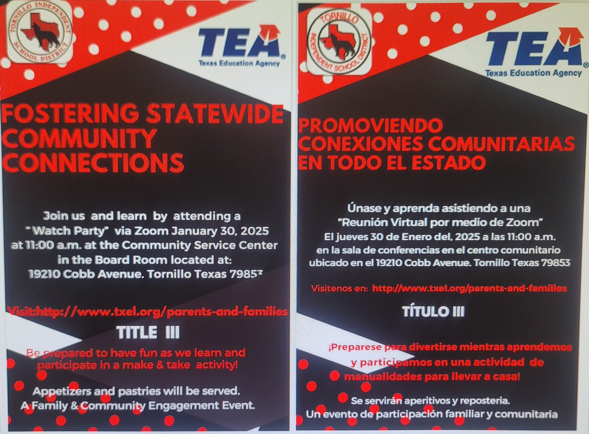 TISDFamilyEnga1's tweet photo. Dear parents; our emergent bilingual meeting is just around the corner. Please save the date for next week. Estimados padres; nuestra junta se aproxima la semana entrante. Agende su calendario. @TornilloISD #TISDPROUD  #TISDtheplacetobe https://t.co/5lGseFGSW8