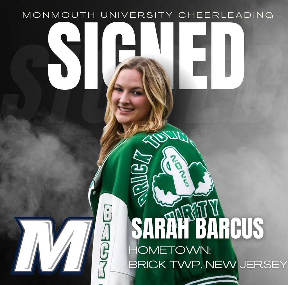 CheerBths's tweet photo. Congratulations to our very own, @Sarahbarcus1222 ! We are so proud of you! @BTHS_SPORTS @CoachBuell @BTHSDePoto @MUCheerleading  🤍💚#DragonPride https://t.co/uomh9iDAAk