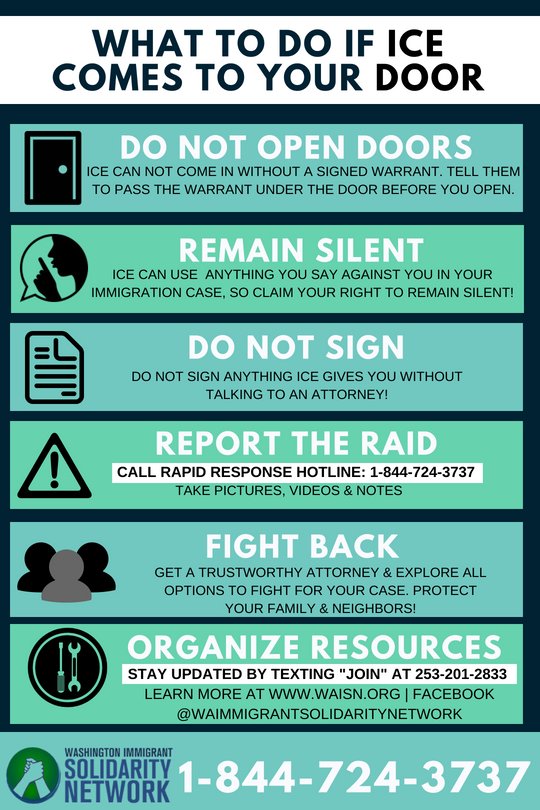 AlyciaRamirez3's tweet photo. Hearing reports flying everywhere in my circles about ICE raids happening today in #Seattle. Stay safe out there, and call @waisn_org's ICE reporting hotling at: 1 (844) 724-3737 if you witness activity 

#WeKeepUsSafe 

https://t.co/BJZl9q6msq https://t.co/bDCdvGxI47