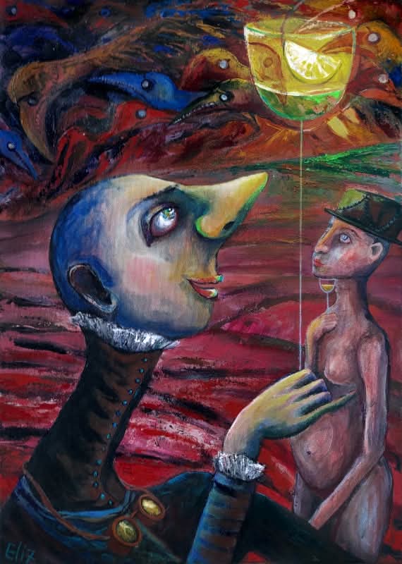 COCKTAIL in TIME of PLAGUE 
Elisheva Nesis, canvas/acrylic, 70 x 50 cm

Do not go crazy, take a glass, think about the eternal and drink with your reference group, even an imaginary one.

#cocktails #worldwide #symbolism #art #surrealism #elishevanesis #artworld #artcollectors