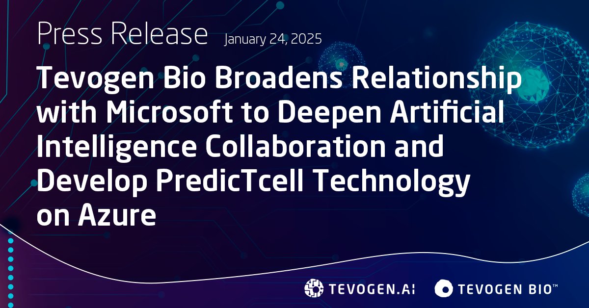 📰 Press Release: tinyurl.com/3w9js3ep
PredicTcell, Tevogen Bio’s proprietary technology, is designed for predictive, precision T cell target identification.

$TVGN #affordable #accessible #celltherapy #biotech #ArtificialIntelligence <a href="/Microsoft/">Microsoft</a>
<a href="/CEO_TEVOGEN_BIO/">Ryan Saadi, CEO, Tevogen Bio ($TVGN @nasdaq)</a>